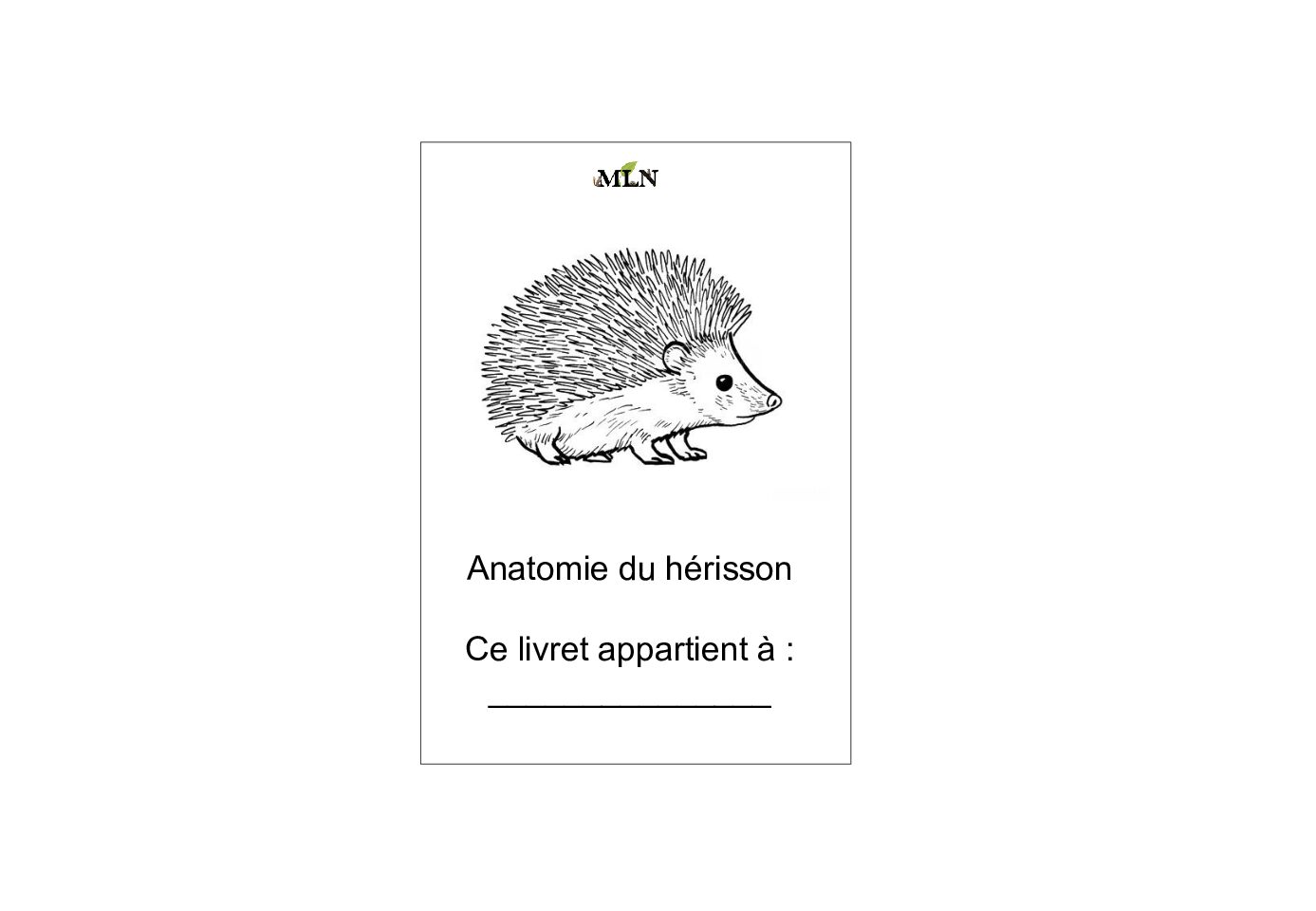 livret de coloriage script Anatomie du hérisson