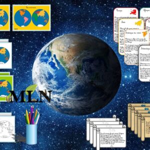 Les cartes d'identités des continents, planisphères et énigmes cursif